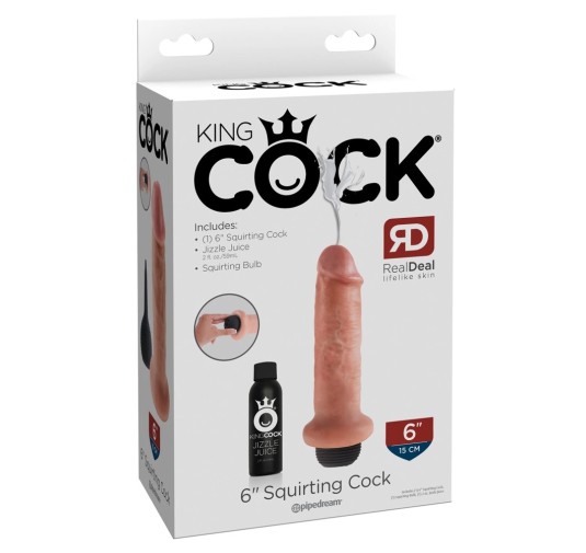 King Cock - Realistyczne Naturalne Dildo Z Wytryskiem 15 CM Jasny Kolor Skóry